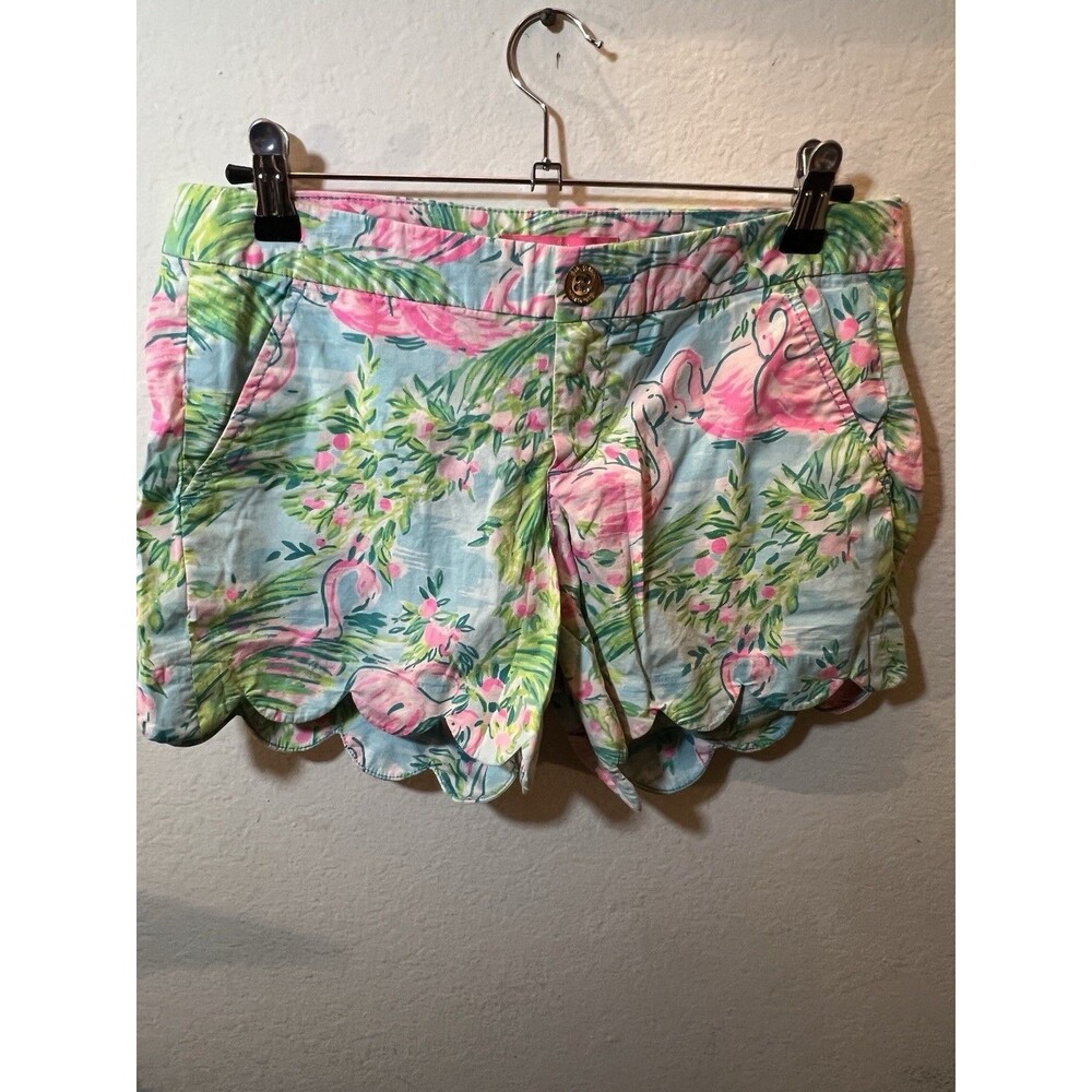 Lilly Pulitzer Floridita Flamingo Buttercup Scalloped Shorts 2 Beach Resort Vcay